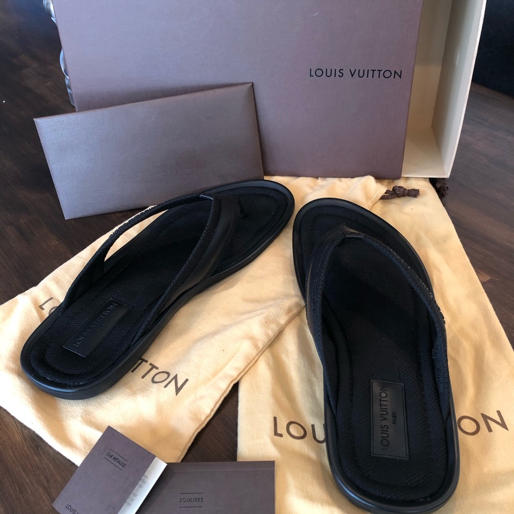 Louis Vuitton Black Damier Sandals Flip Flops